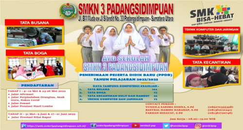 PPDB SMKN 3 Padangsidimpuan T.P. 2022 / 2023